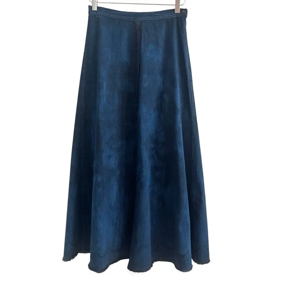Heyne Bogut Denim Maxi Skirt 1 S Hand Printed Cow Bull Western Rodeo Festival